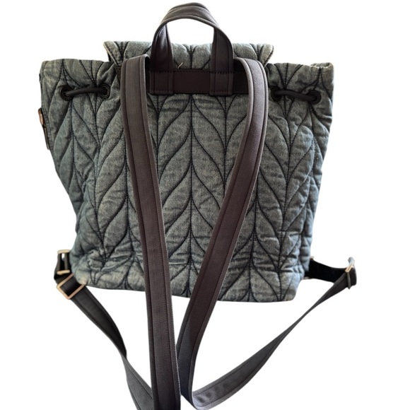 Kate Spade New York Ellie Blue Denim Flap Quilted Nylon Backpack Pockets Cinched - Picture 3 of 13